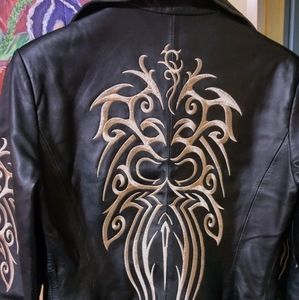 Darling Black Leather Lined Blazer with Embroidery detail Size Large/ 10 NWT